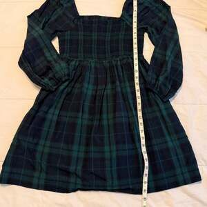 Old Navy Smocked Baby Doll Mini Dress Womens Medium Blue Green Plaid Puff Sleeve